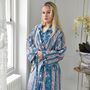 Block Printed Blue And Pink Floral Stripe Cotton Dressing Gown, thumbnail 3 of 4