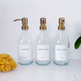 Clear Glass Bottle With Personalised Label And Choice Of Metal Pump Colour, thumbnail 3 of 6
