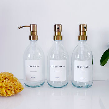 Clear Glass Bottle With Personalised Label And Choice Of Metal Pump Colour, 3 of 6