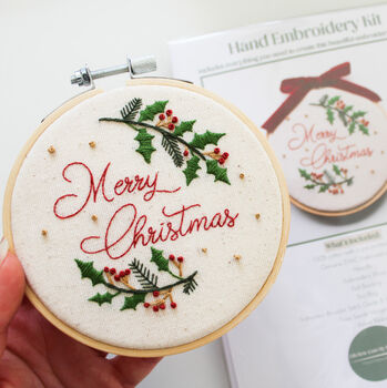 Four” Merry Christmas Wreath With Velvet Bow Beginner Embroidery Kit, Hand Embroidery, 5 of 5