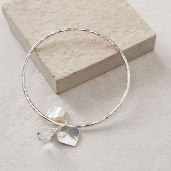 Rough Herkimer Diamond, Pearl And Heart Bangle, 2 of 5