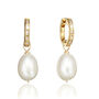 Diamond Style Baguette Pearl Drop Hoop Earrings, thumbnail 2 of 6