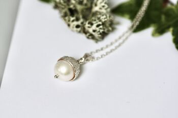 Pearl Acorn Sterling Silver Necklace, 2 of 8