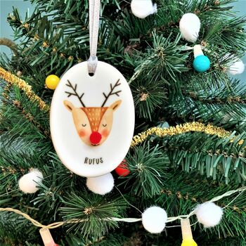 Rudolph Ceramic Christmas Decoration With Pom Pom Nose, 2 of 3