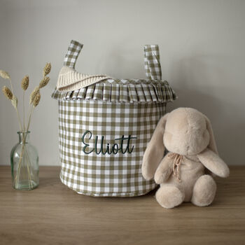 Personalised Green Gingham Ruffle Basket, 4 of 12