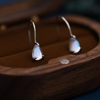 Sterling Silver Moonstone Droplet Drop Hook Earrings, 7 of 11