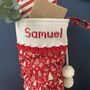 Personalised Red Christmas Stocking With Knitted Cuff, thumbnail 3 of 6