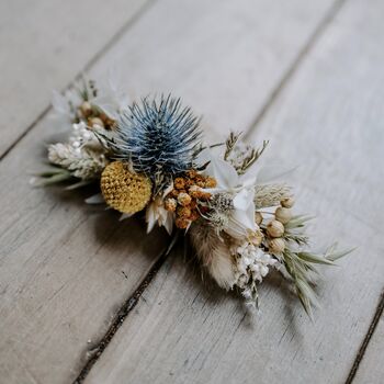 River Thistle Dried Flower Bridal Wedding Headpiece, 3 of 3