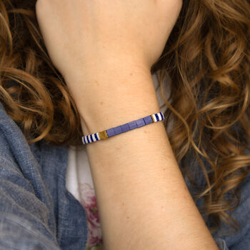Blue And White Enamel Tile Stretch Bracelet, 3 of 3