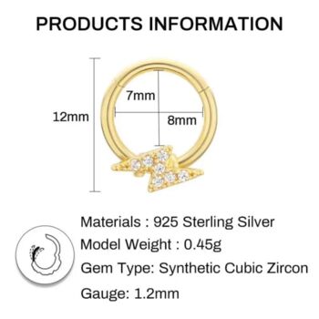 Gold Plated Lightning Bolt Hoop For Helix Or Tragus, 3 of 3