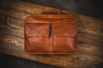 Tan Leather Briefcase Laptop Bag, 3 of 12