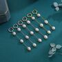 Sterling Silver Natural Oval Pearl Trio Long Dangle Huggie Hoop Earrings, thumbnail 2 of 11