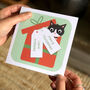 Personalised Wobbly Eyed Cat Christmas Card, thumbnail 2 of 5