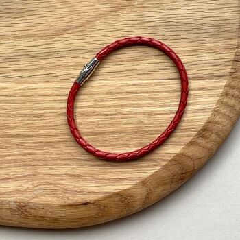 Men's Leather Slim Plaited Bracelet, 3 of 8