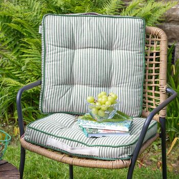 Green Striped Padded Garden Chair Cushions, 3 of 7