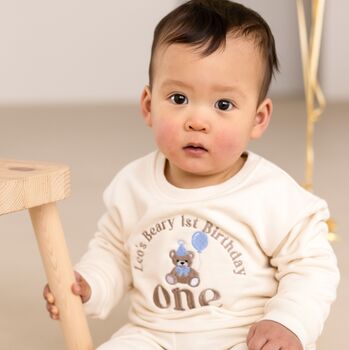 'Beary First Birthday' Personalised Embroidered First Birthday Sweatshirt In Six Colours, 7 of 9