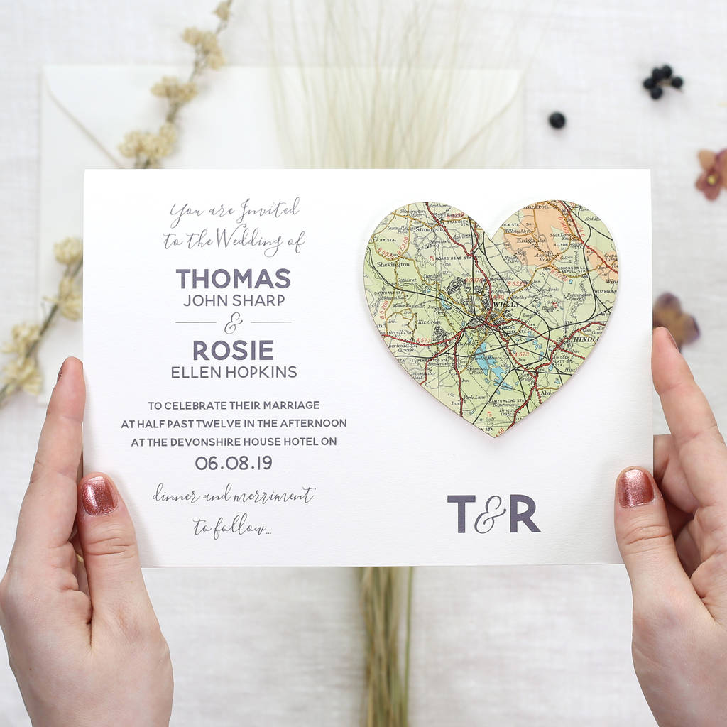 Personalised Map Location Heart Wedding Invitation By Bombus