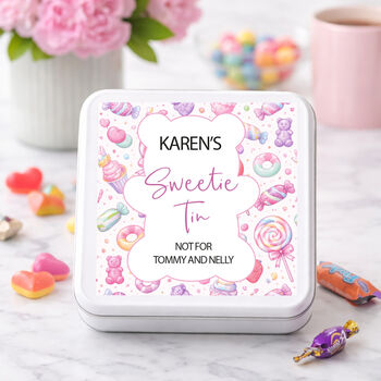 Personalised Metal Pink Bear Sweetie Square Tin, 2 of 5