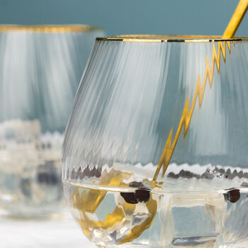 Gold Rim Fluted Stemless Gin Or Cocktail Glass, 2 of 9
