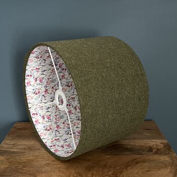 Mabel Tussock Green Tweed Floral Lined Lampshades, 6 of 8