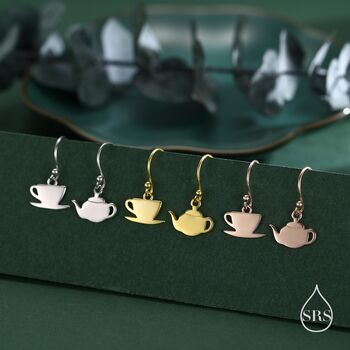 Sterling Silver Mismatched Teapot And Tea Drop Hook Earrings, 2 of 11