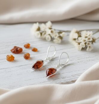 Cognac Baltic Amber And Silver Teardrop Earrings, 2 of 3