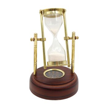 Personalised Three Minute Hourglass With Wooden Base And Compass, 2 of 9