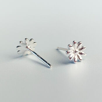 Sterling Silver Minimalist Daisy Stud Earrings, 2 of 5