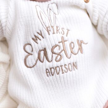 My First Easter Embroidered Personalised Ears Baby Cardigan Three Colours Available, 3 of 12