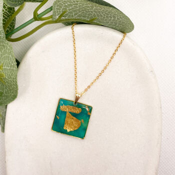 Aqua And Gold Foil Square Elegant Statement Necklace, 5 of 10