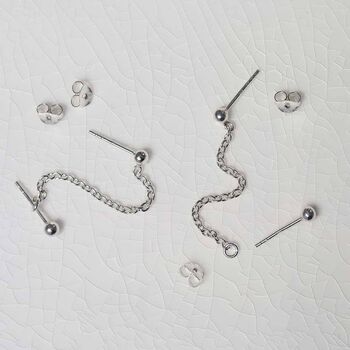 Sterling Silver Helix Chain Stud Earrings, 5 of 9