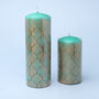G Decor Morocco Gold Brass Emerald Green Pillar Candle, thumbnail 4 of 7