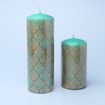 G Decor Morocco Gold Brass Emerald Green Pillar Candle, 4 of 7