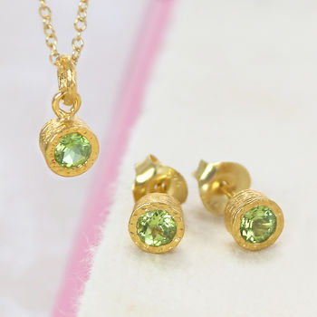 Peridot Gold Plated Silver August Birthstone Earrings, 3 of 4