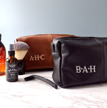 Personalised Leather Effect Men's Wash Bag, 8 of 9