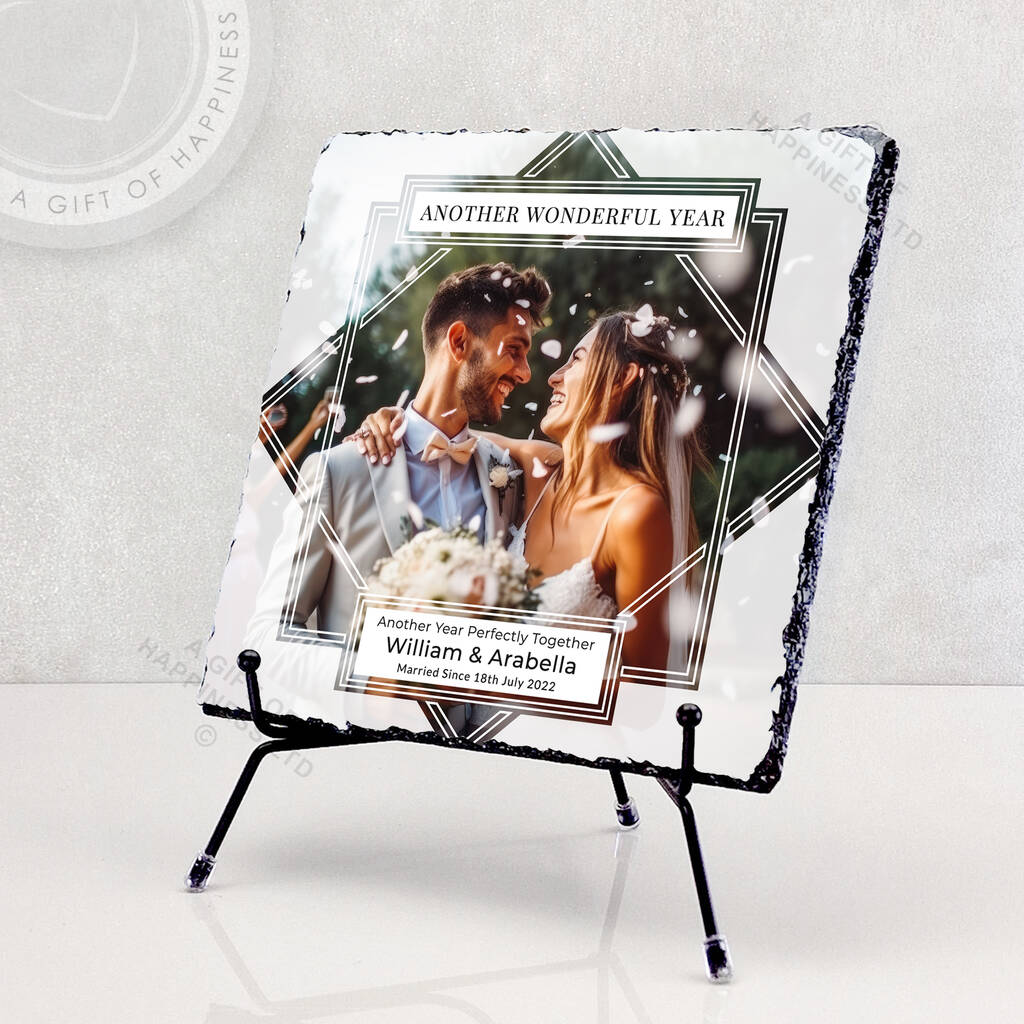 Another Wonderful Year Personalised Rock Photo Slate Anniversary Gift, 1 of 6