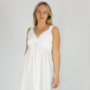 Women's White Cotton Sleeveless Nightdress Megan, 3 of 7