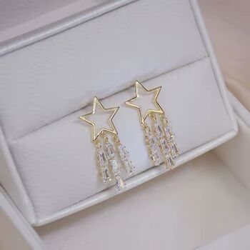 Monaco D’or Gold Star Pavé Crystal Waterfall Drop Earrings, 2 of 3