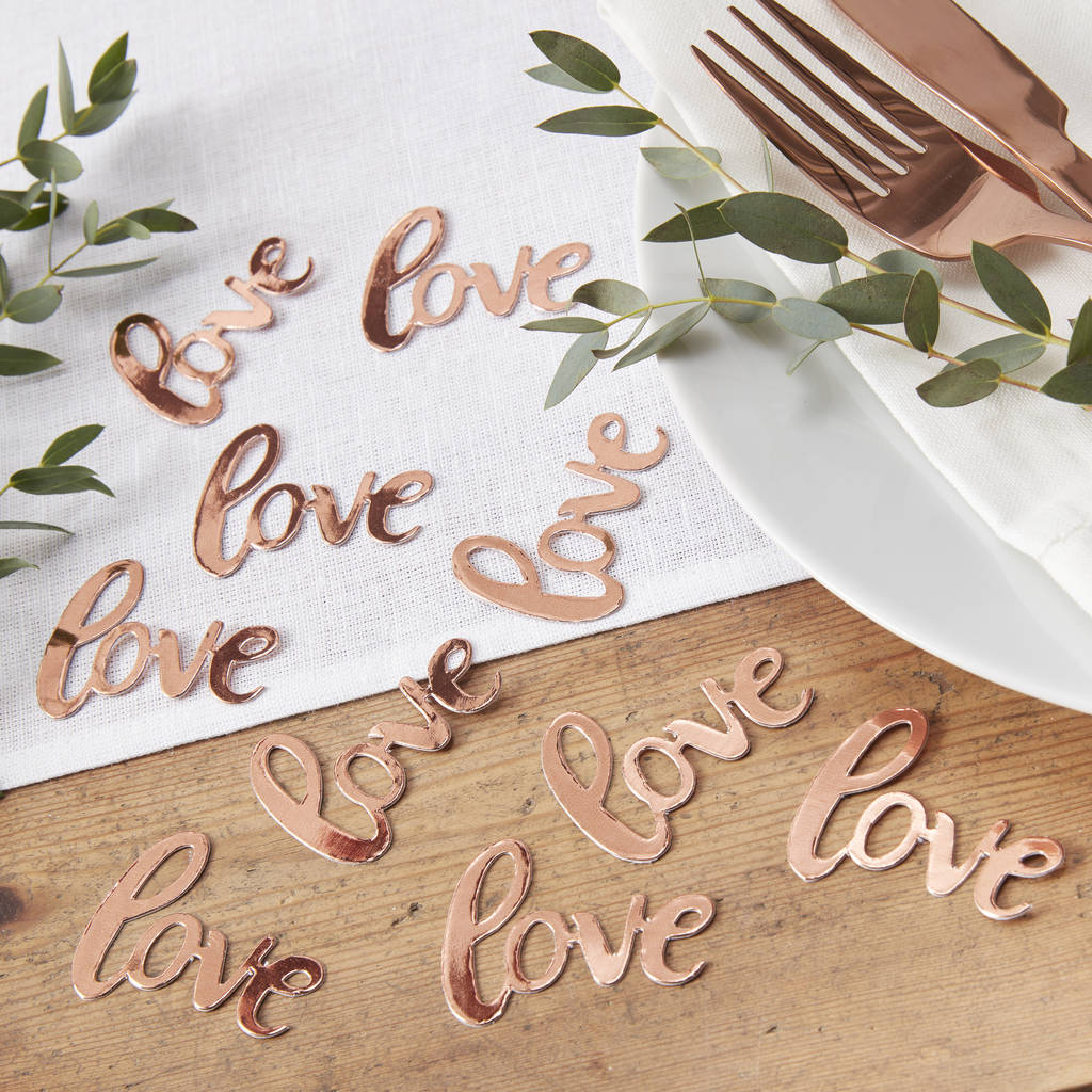 Rose Gold Foiled Love Wedding Table Confetti, 1 of 3