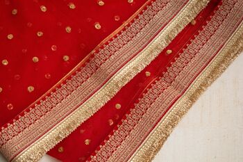 Paheli Red Bridal Net Dupatta, 5 of 7