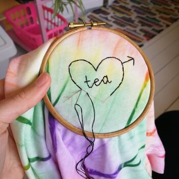 Custom Love Heart Hand Embroidered Tie Dye T Shirt, 2 of 8