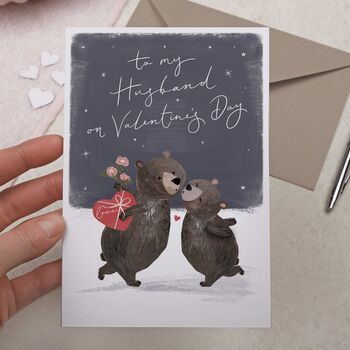 Cute Bear In Love Husband Valentines Day Card, 2 of 2