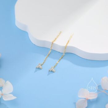 Sterling Silver Cz Trio Flower Threader Earrings, 6 of 11