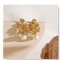 Cannes D’or Gold Pearl Flower Blossom V Gift Earrings, thumbnail 1 of 4