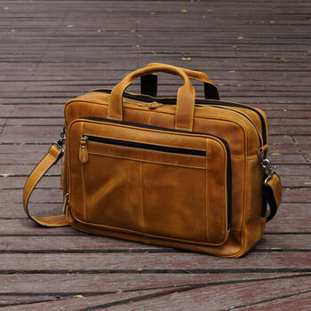 Leather Briefcase With Luggage Strap Worn Look, 6 of 9