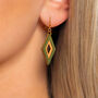Khaki And Orange Diamond Shaped Layered Earrings • Gold Plated Sterling Silver Hooks, thumbnail 2 of 8