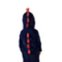 Dinosaur Onesie Navy Blue Super Soft Fleece With Red Spikes, thumbnail 3 of 4