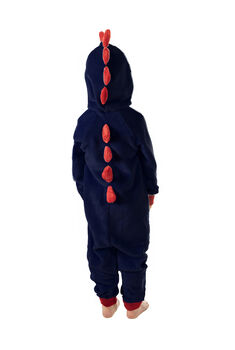 Dinosaur Onesie Navy Blue Super Soft Fleece With Red Spikes, 3 of 4