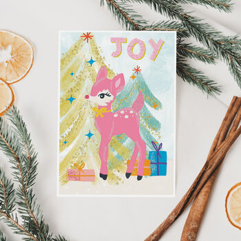 Retro Reindeer Joy Christmas Card, 4 of 4