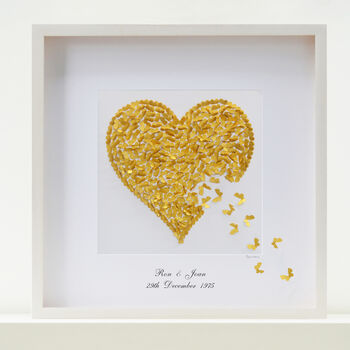 Framed Golden Wedding Anniversary Butterfly Heart Artwork, 2 of 6